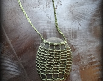 On Sale, Artist Necklace, Crocheted Lace, Gift, Stone, Original, Green, Handmade, Nature, Bohemian Style, Rock, Unique, Birthday, Monicaj