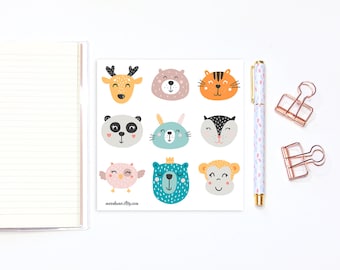 Cute animal stickers - 9 planner stickers, decorative stickers, bujo stickers, cute stickers, kawaii stickers, bullet journal stickers