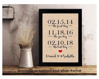 The first day, the yes day, the best day, anniversary gift for wife, Personalized Valentines Day, important dates, engagement gift for her