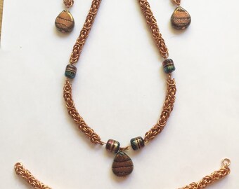 Copper byzantine and dichronic glass jewelry set