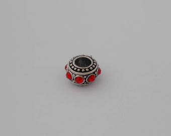 Bead spacer European Bracelet Charm 11mm red rhinestones