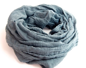 Steel Blue Gray Scarf, Dark Gray Cotton Gauze Scarf, Womens & Mens Gray Scarf, Lightweight Blue Scarf, Minimalist, Nomad Scarf, Gift