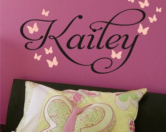 Childrens Decor Butterflies Nursery Monogram Vinyl Decal - Vinyl Lettering - Vinyl Wall Art - Baby Wall Decal - Girls Wall Decal