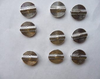 Bead, antique silver-plated "pewter" (zinc-based alloy), 15x4mm double-sided flat round tube with spiral. Pack of 10 beads.
