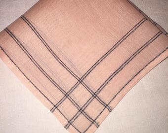 Antique Peach Hanky with Hand Embroidered Flowers - Handkerchief Hankie
