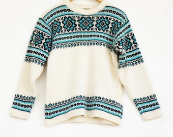 Vintage 60s-70s Norwegian Fair Isle Fisherman Wool Sweater