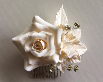 Ivory Rose Bridal Hair Comb Wedding Hair Accessories Hair Flowers Handmade Clay Flowers