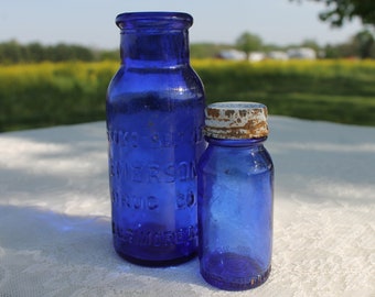 Vintage Cobalt Blue Bottles, Bromo Seltzer, Modern Farmhouse, Antique Bottles, Collectible Blue Glass, Bromo-Seltzer Bottles, Apothecary