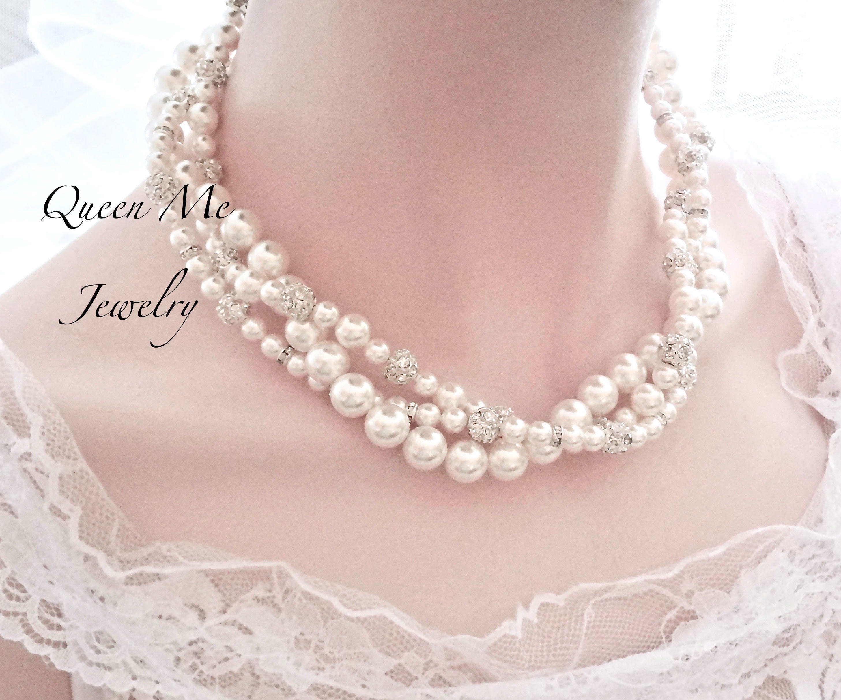 Chunky twisted pearl necklace Swarovski crystal and pearl