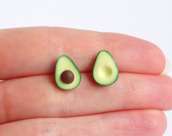 Green miniature avocado ear studs stud earrings asymmetric pair healthy food superfood funny earrings earstuds post earrings avocado