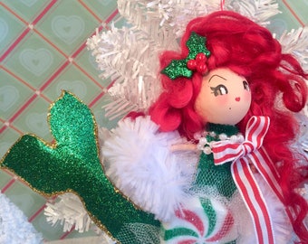 Christmas ornament mermaid ornament mermaid doll vintage retro inspired beach coastal nautical theme holiday doll