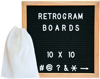 Black Felt - Oak Frame Retro Letter Board 10 x 10 inch with 300 White interchangeable letters and FREE letter bag