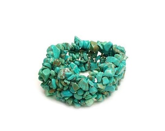Stabilized Turquoise 6 Strands Gemstone Chip Bead Bracelet