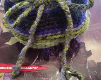 Crochet dice bag - purple green and black