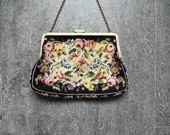 1930s 1940s petit point purse . vintage tapestry handbag