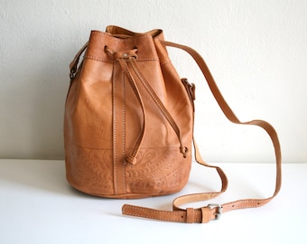 Tooled Leather Bucket Bag