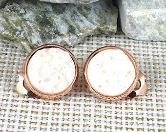 White Druzy Clip On Earrings - Druzy - Clip On Earrings - Non Pierced Ears - Clip Ons - Earrings for Non Pierced Ears - Druzy - Jewelry -