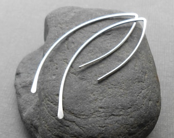 Minimal Silver Earrings, Sterling Silver Open Hoop Earrings, Wire Threader