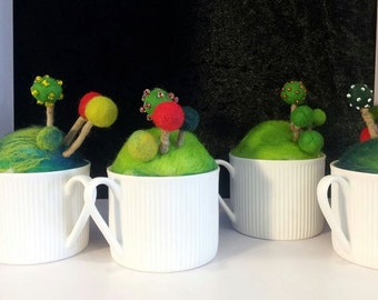 Topiary in a teacup felted pincushion
