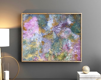 Original Abstract Painting Modern Wall Art 11 x 14 Canvas Home Decor Pink Green Gold Contemporary Fine Art