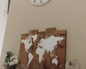 World map painting wood, pallet map, world map on wood, home decor, world map.