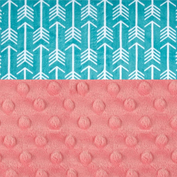 Personalized Baby Blanket, Minky Baby Blanket Girl, Arrow Baby Blanket, Teal Coral Blanket, Receiving Blanket, Nursery Decor, Baby Girl