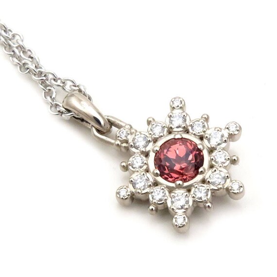 Peach Spinel & Diamond Snowflake Pendant - 14k Palladium White Gold - Ready to Ship