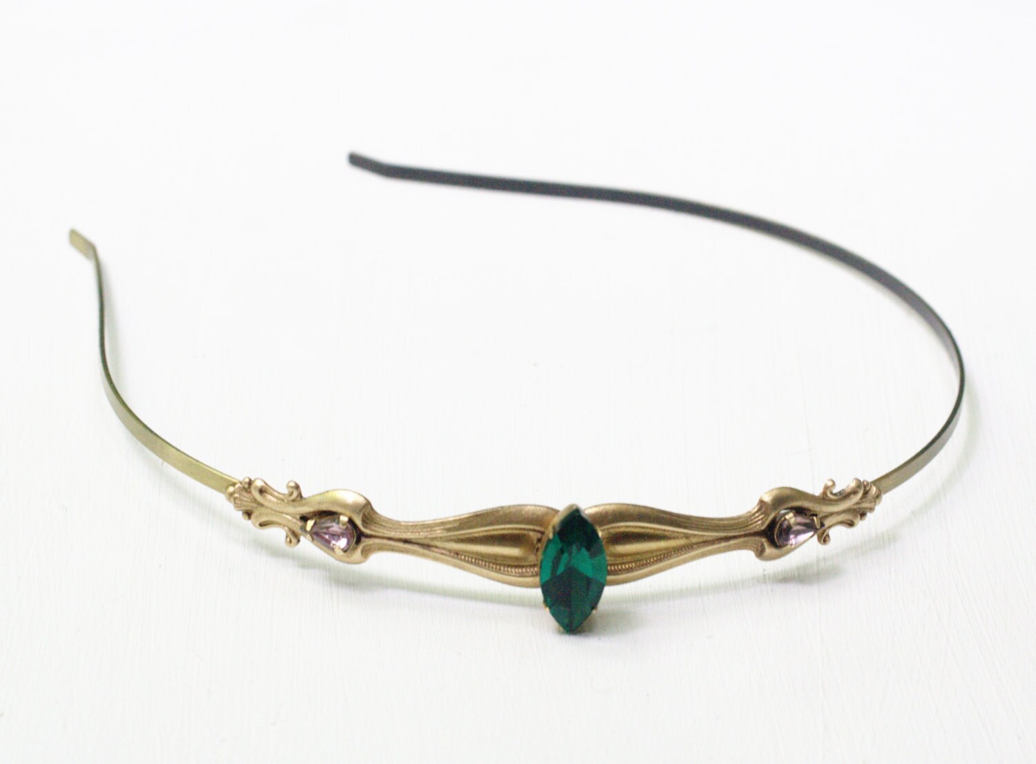 Art nouveau headband brass vintage 1920's style crystal