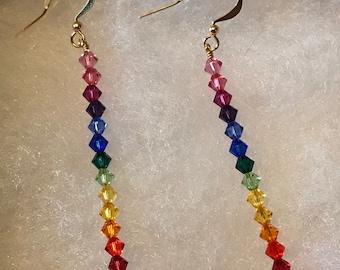 Rainbow Swarovski Stack Gold Earrings/ Stacked Earrings