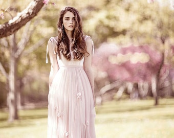 Blush Wedding Dress, Prom dress, Spring Wedding, Pink Wedding Dress, floral wedding dress, boho wedding dress, romantic dress