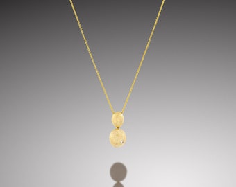 SAND DOLAR-14K ,Yellow gold ,long necklace ,gold nuggets ,nugget necklace ,small gift ,white diamond ,Everyday necklace ,delicate necklace