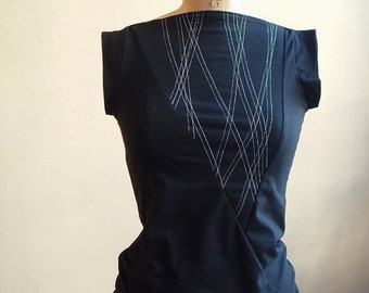 Shirt Triangle Top, Cotton Jersey, short sleeve, geometric, modern style- made to order, one of a kind