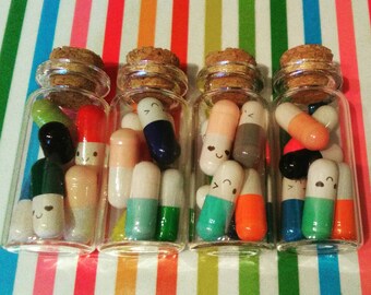Happy Little Pills - Message Pills - Bottle - Mini - Gift - Stocking Filler - Stuffer - Self Care - Kawaii - Rainbow - Alice in Wondeland