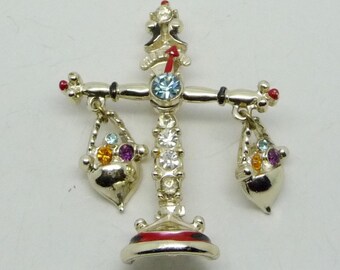 Vintage Figural Articulated Rhinestone Scale Brooch