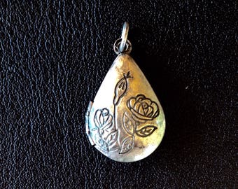 Dirty silver rose locket pendant