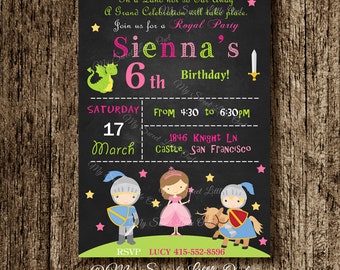 Princess knight chalkboard invitation - chalkboard invitation - princess knight invitation - princess invite - knight invitation