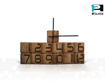 Extra large wall clock. Modern style. Wooden cubic shapes.