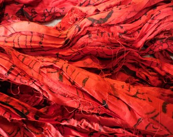 45 Yards, Block Print on Sari Silk Ribbon, 100 grams, Fair Trade from India
