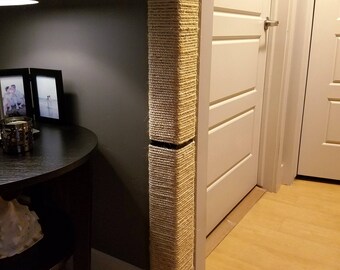 Wall Corner Cat Scratching Post 18-24 inches tall, Stained Pine, Sisal Rope