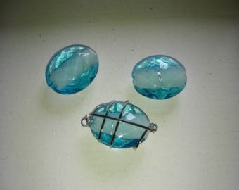 Large glass bead transparent turquoise - set of 3-