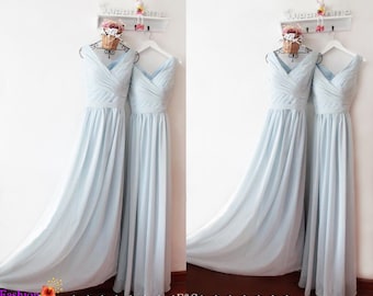 Prom Dress Vintage,Bridesmaid Dresses,Dusty Blue Bridesmaid Prom Dress,Bridesmaid Dresses,V neck Prom Dress,Bridesmaid Dress,Prom Dress 2017