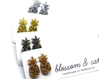 Glitter Pineapple Studs · Gold Pineapple Earring · Silver Glitter Pineapple · Pineapple Earring · Glitter Pineapple
