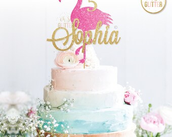 Flamingo cake topper, Flamingo topper, Flamingo cake, glitter cupcake topper, gold glitter cake topper, Flamingo invite, custom cake topper