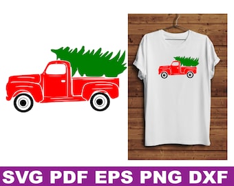 red truck with christmas tree svg, red truck with christmas tree, red truck svg, truck with tree svg, christmas svg files, vintage truck svg