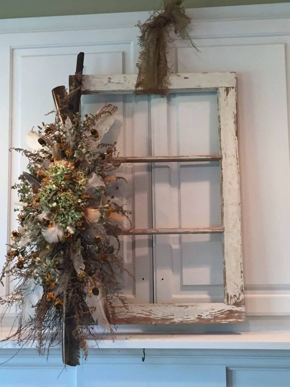 Old Window Frame Salvage / Farmhouse Style Window / White