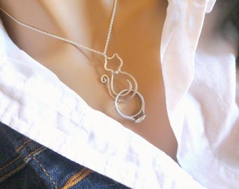 Cat Ring Holder Necklace, Wedding or Engagement Ring Holder Pendant