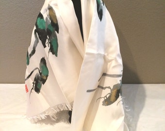 Vintage Kanebo Pure Silk Scarf, Stamped Japanese