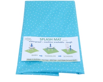 Splat mat High chair mat Splash Mat waterproof floor messy mat art mat baby weaning Aqua Blue Polka Dots