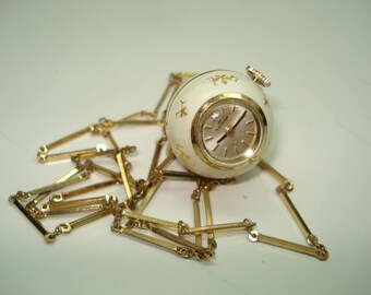 Vintage Bucherer Enameled Ladies Ball Pendant Necklace Watch Mechanical Watch Working Condition