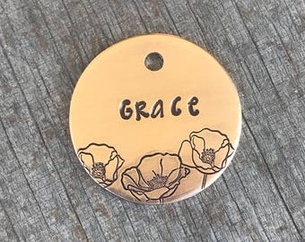 Pet Id Tag, Dog Tags, Dog Tags for Dogs, Dog Tag, Poppies, Personalized Dog Tag, Custom Dog Tag, Pet Supplies, Hand Stamped Dog Tag